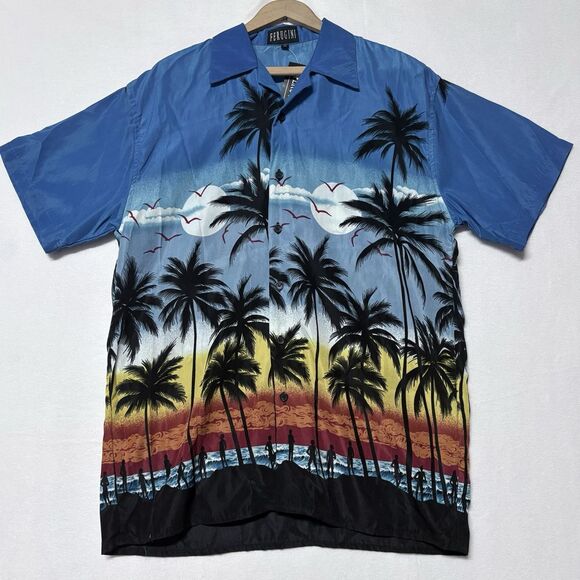 FERUGINI Hawaiian‎ Shirt Mens M Short Sleeve Resort Beach Tropical Surf 90s NWT - Picture 1 of 9